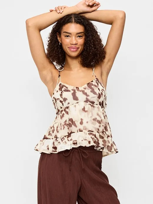 Chiffon Semi-Sheer Tie-Strap Cami Top