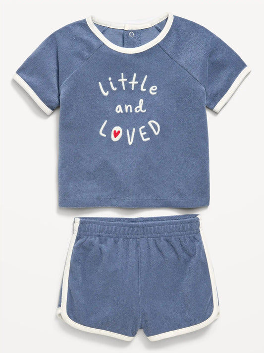 Short-Sleeve Terry Graphic Top and Shorts Set for Baby