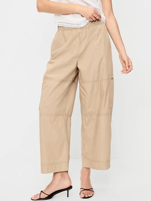 Mid-Rise Cropped Barrel-Leg Utility Pants