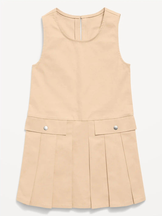 School Uniform Sleeveless Twill Dress for Girls