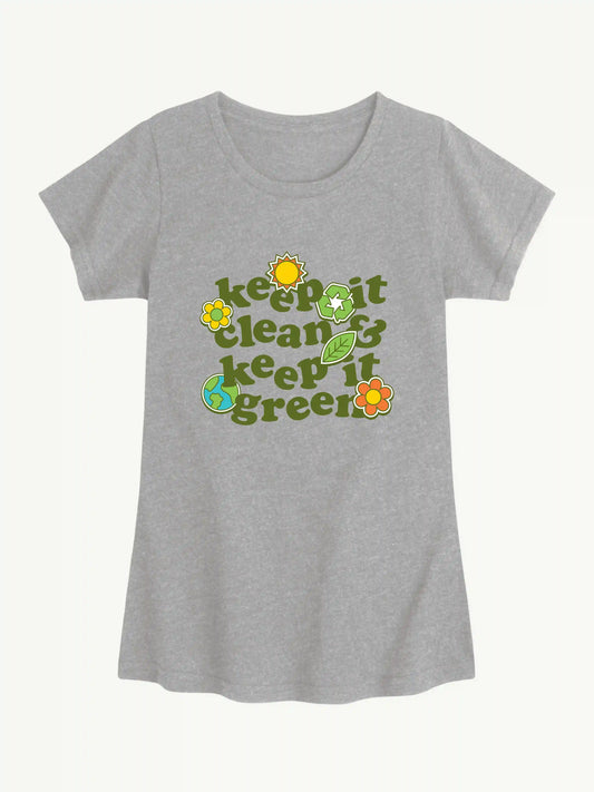 Keep Clean Keep Green Short Sleeve Graphic T-Shirt For Girls