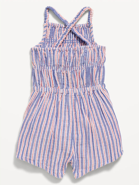 Sleeveless Double-Weave Smocked Romper for Toddler Girls