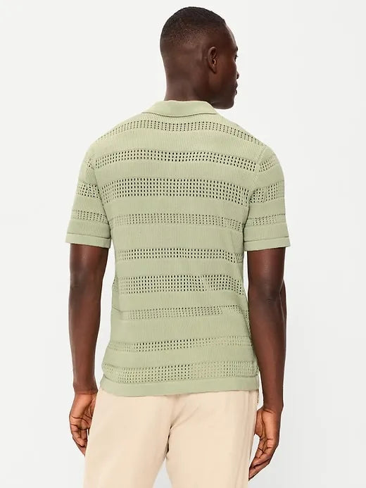 Short-Sleeve Open-Knit Sweater Shirt