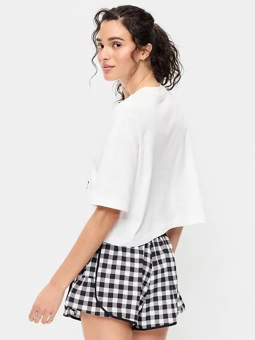 Vintage Crew-Neck Oversized Crop Graphic T-Shirt