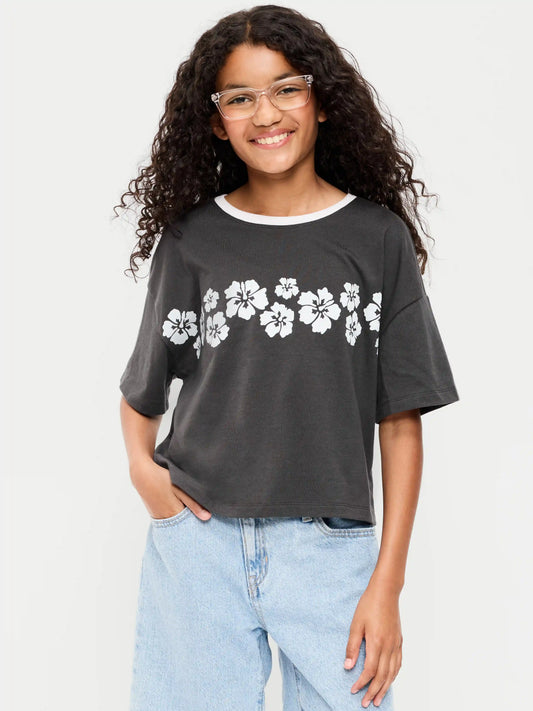 Oversized Short-Sleeve Cropped T-Shirt for Girls