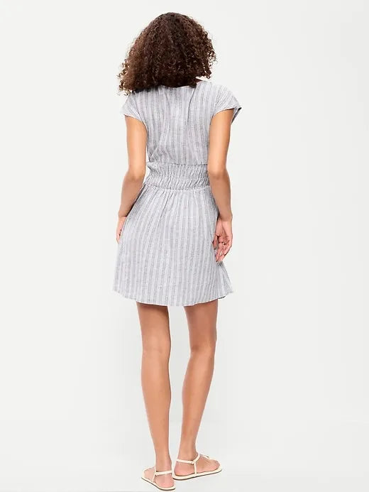 Smocked-Bodice Fit & Flare Mini Dress