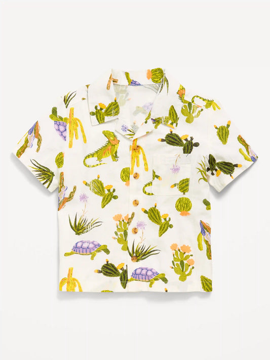 Printed Short-Sleeve Crinkled Pocket Shirt for Toddler Boys