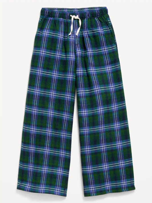 Pull-On Wide-Leg Flannel Plaid Pants for Girls