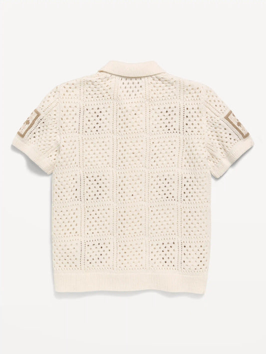 Short-Sleeve Crochet-Knit Shirt for Boys