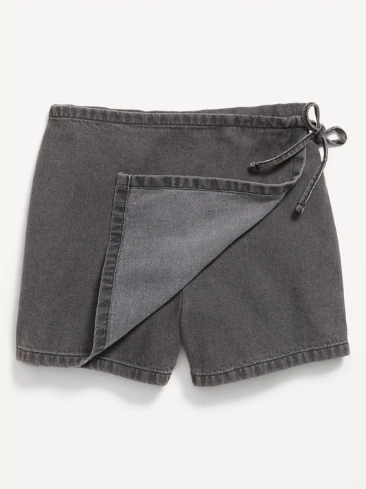 Wrap-Front Denim Skort for Girls