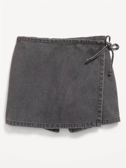 Wrap-Front Denim Skort for Girls