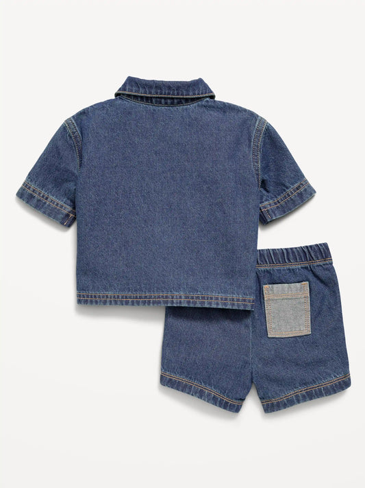 Short-Sleeve Denim Shirt and Shorts Set for Baby