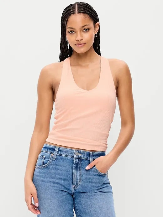Sleeveless Ribbed Loop-Back Tank Top