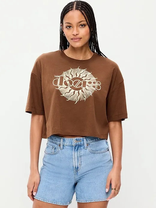 The Doors™ Crew-Neck Oversized Crop T-Shirt