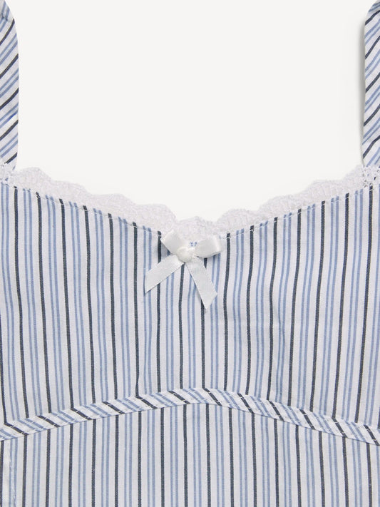 Sleeveless Fit and Flare Striped Lace-Trim Dress for Girls