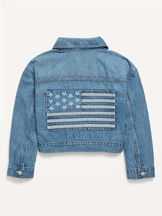 Oversized Lightweight Cropped Denim Trucker Jacket for Girls