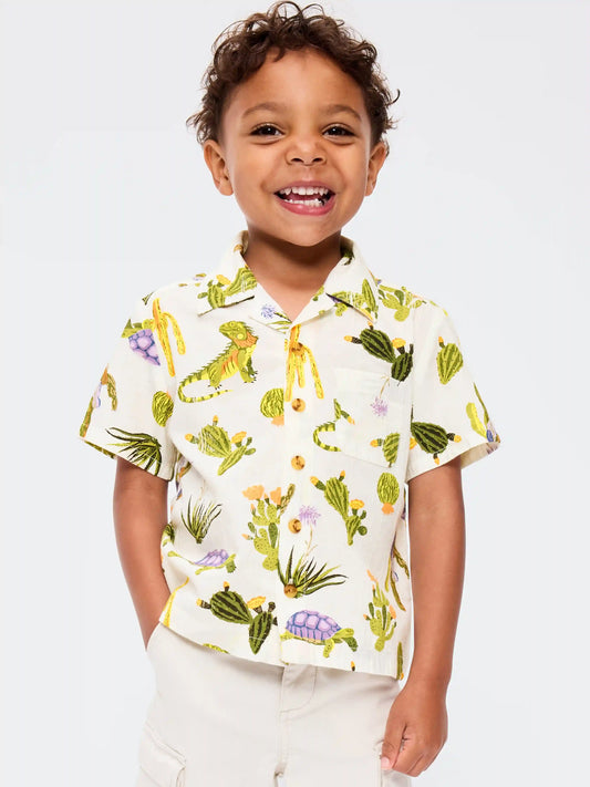 Printed Short-Sleeve Crinkled Pocket Shirt for Toddler Boys