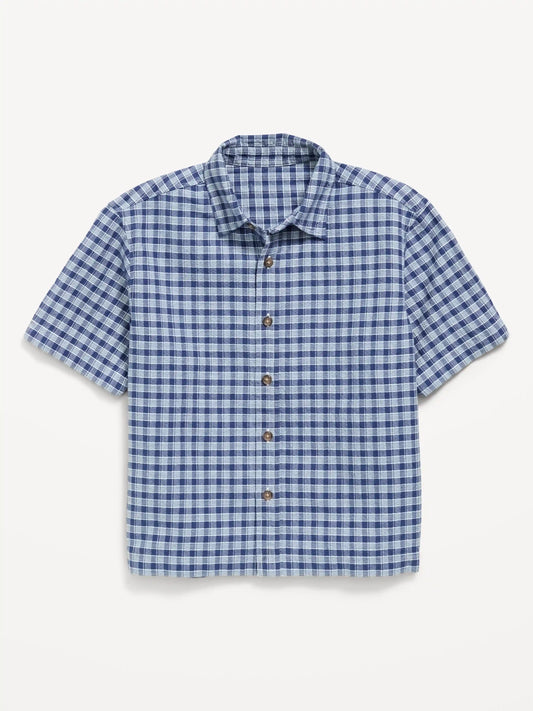Short-Sleeve Boxy Cropped Textured Shirt for Boys