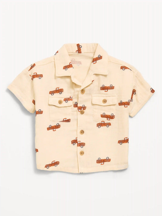 Printed Double-Weave Pocket Shirt for Baby