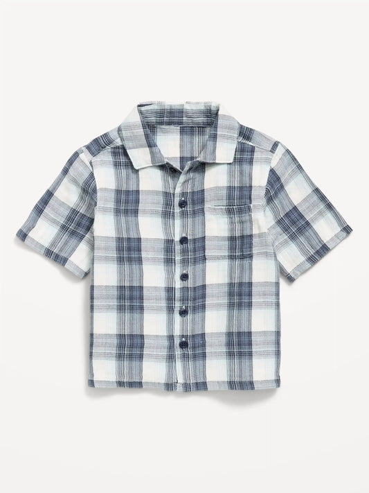 Short-Sleeve Double-Weave Cotton Shirt for Toddler Boys