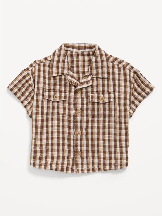 Printed Double-Weave Pocket Shirt for Baby