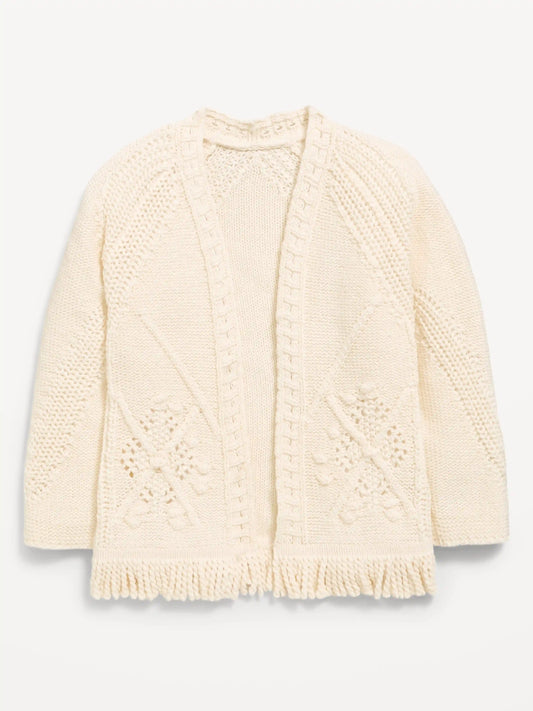 Open-Front Fringed-Hem Sweater for Toddler Girls