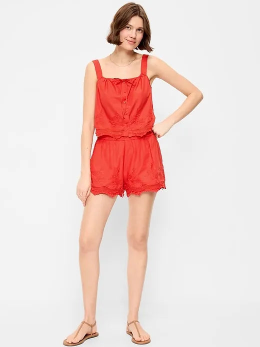 High-Waisted Lace-Trim Shorts