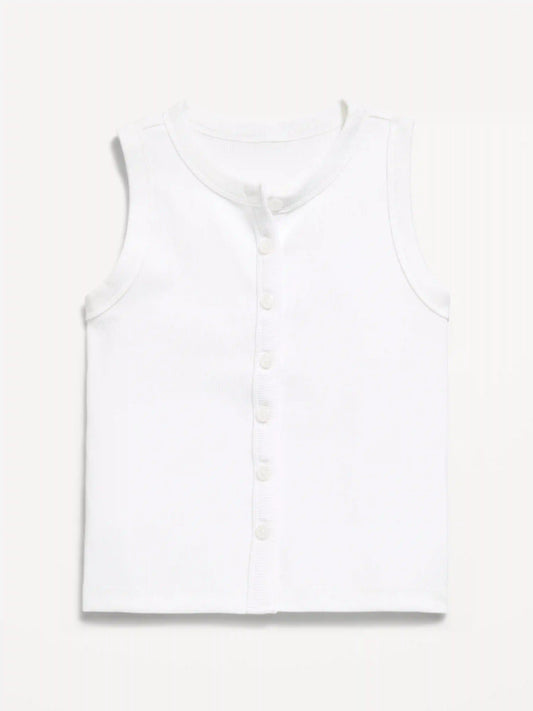 Fitted Sleeveless Ribbed Button-Front Top for Girls