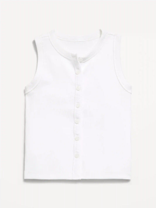 Fitted Sleeveless Ribbed Button-Front Top for Girls