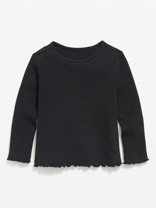 Printed Fitted Long-Sleeve Ribbed T-Shirt for Toddler Girls