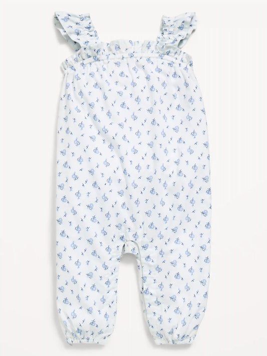 Printed Sleeveless Textured Ruffle-Trim Jumpsuit for Baby
