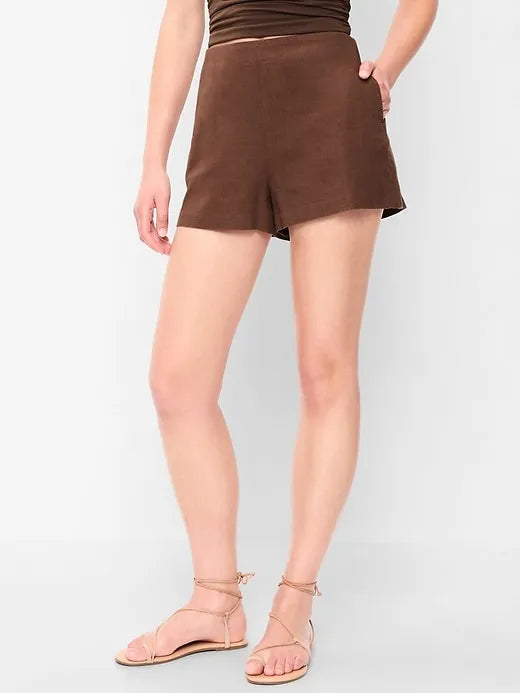 High-Waisted Linen-Blend Micro Shorts