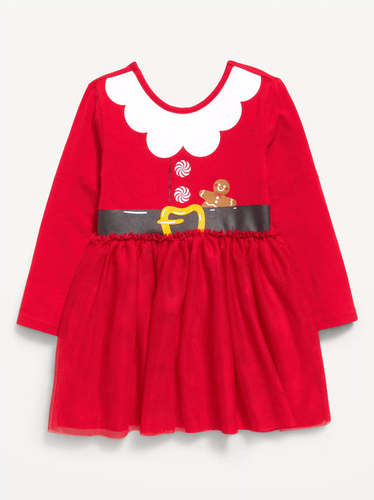 Long-Sleeve Holiday Tutu Dress for Toddler Girls