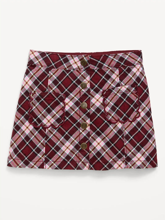 Button-Front Plaid Twill Skirt for Toddler Girls