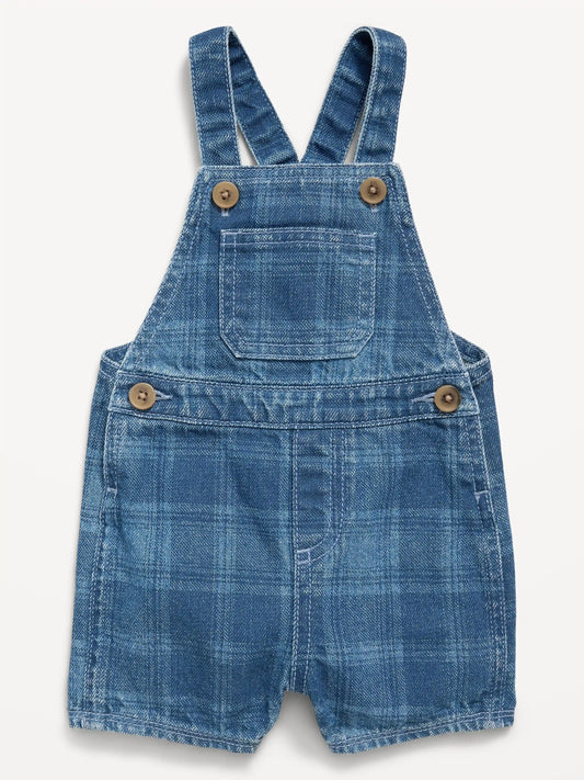 Plaid Chambray Shortalls for Baby
