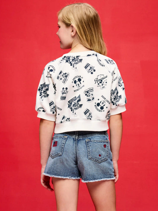 Old Navy x Disney Mickey Mouse Short-Sleeve Cropped Raglan Fleece Sweatshirt for Girls