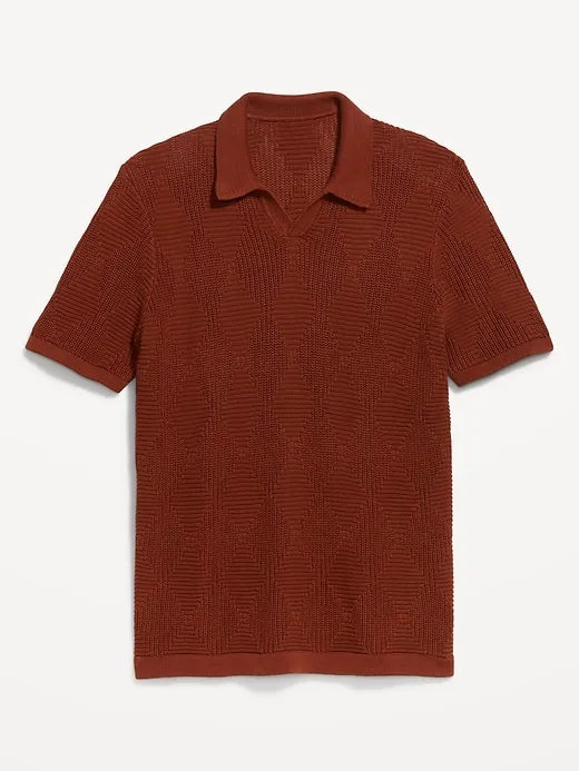 Mixed-Stitch Polo Sweater