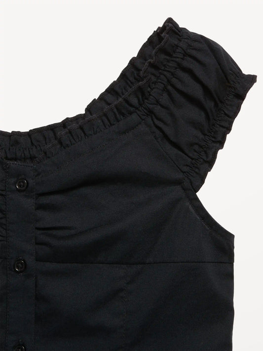 Short-Sleeve Fit and Flare Button-Front Dress for Girls