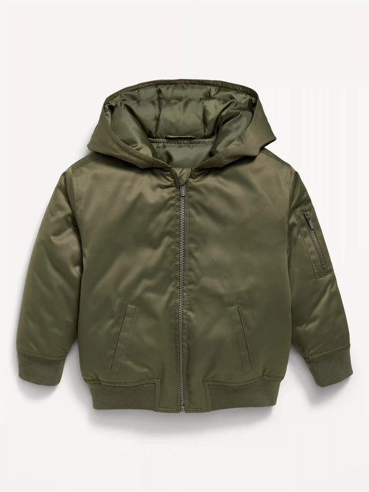 Water-Resistant Oversized Satin Bomber Jacket for Toddler Boys