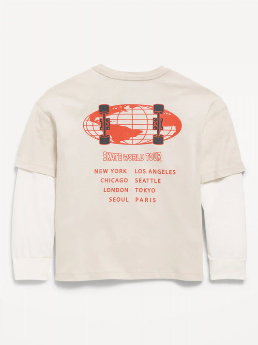 Oversized Long-Sleeve 2-In-1 Graphic T-Shirt for Boys