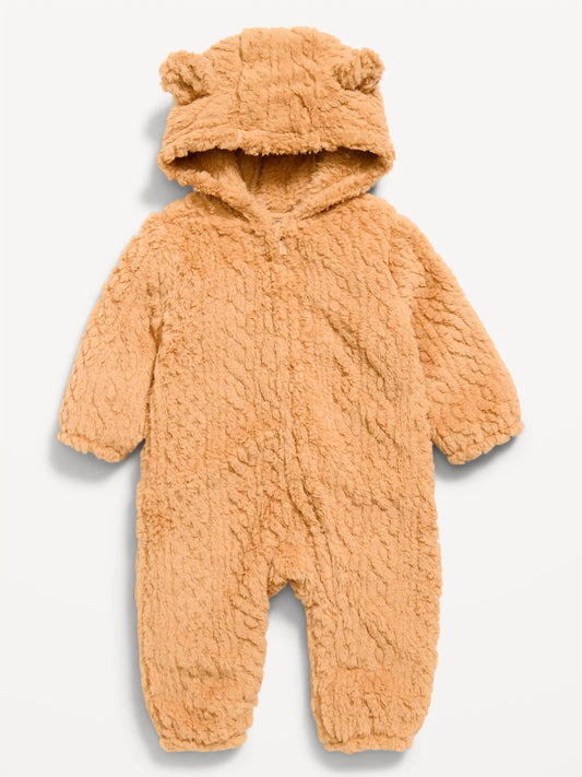 Long-Sleeve Critter Sherpa Hooded One-Piece for Baby