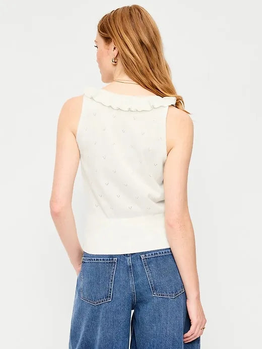SoSoft Cotton Tie-Front Pointelle Tank Top