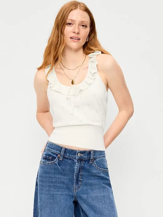 SoSoft Cotton Tie-Front Pointelle Tank Top
