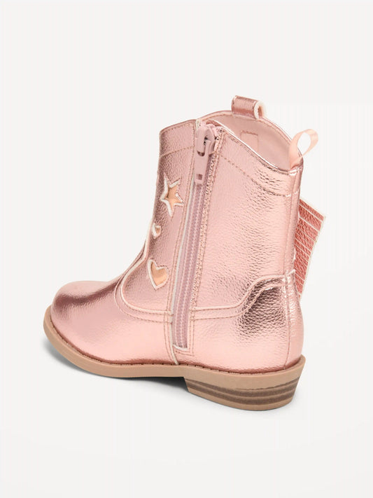 Shiny Side-Zip Western Boots for Toddler Girls