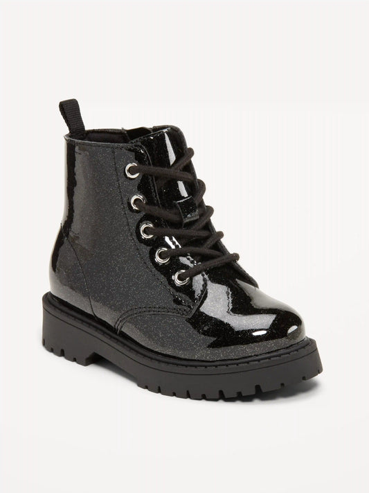Glitter Side-Zip Combat Boots for Toddler Girls