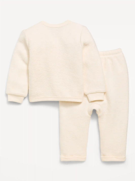 Long-Sleeve Button Front Fleece Top and Pants Set for Baby