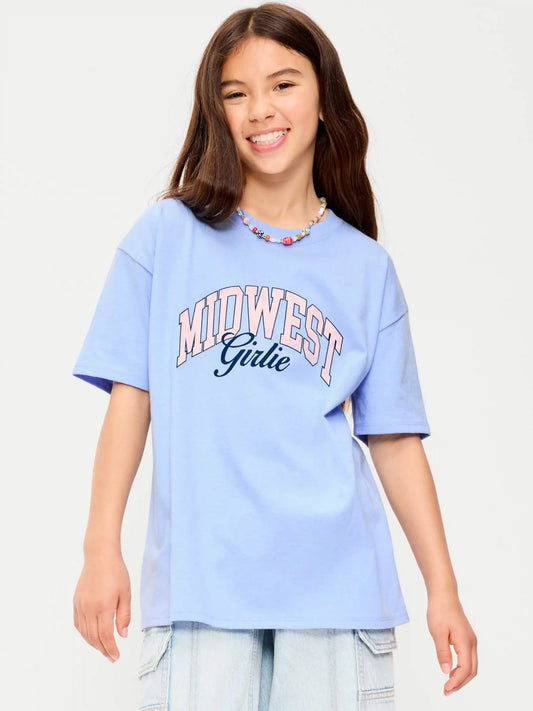 Oversized Short-Sleeve Graphic Tunic T-Shirt for Girls