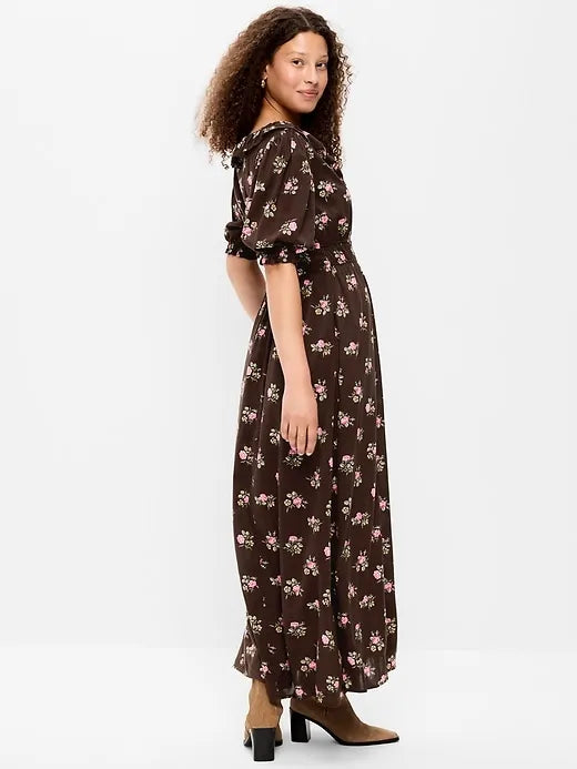 Ruffle-Collar Boho Maxi Dress