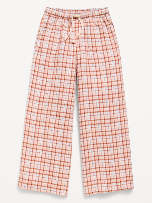 Pull-On Wide-Leg Flannel Plaid Pants for Girls