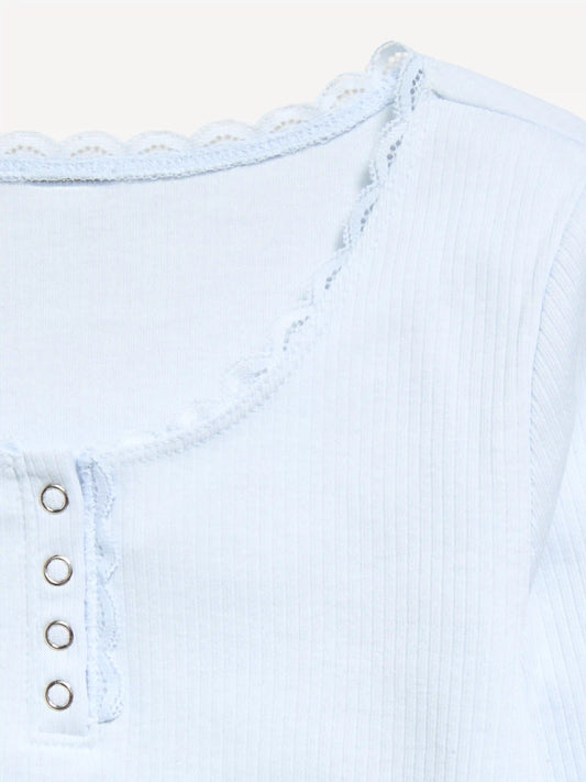 Long-Sleeve Ribbed Henley T-Shirt for Girls